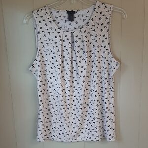 Ann Taylor L Tank Top Light Ivory With Black And White Floral Design